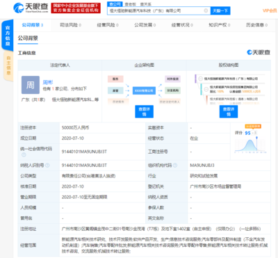 恒大新能源汽車斥資15億成立兩家新公司，全力推動信息咨詢業務布局